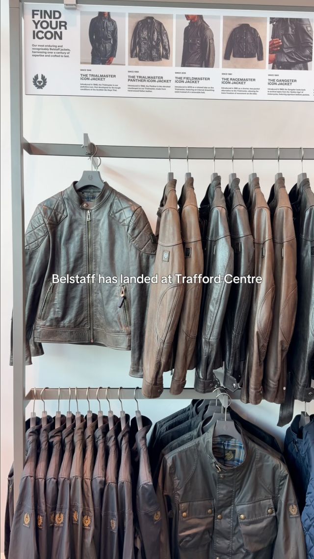 A British icon has arrived at Trafford Centre 🖤@Belstaff is now open, bringing its signature outerwear, timeless silhouettes and adventure-inspired style to the centre 🏍️Discover the collection in store now 🫶